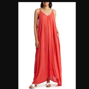 LOVESTITCH GAUZE MAXI DRESS PLUS 1X/2X RUNS LARGE COLOR FLAME